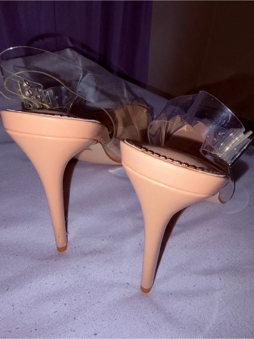 Fashion Nova Nude Pointed Clear Slingback Heels